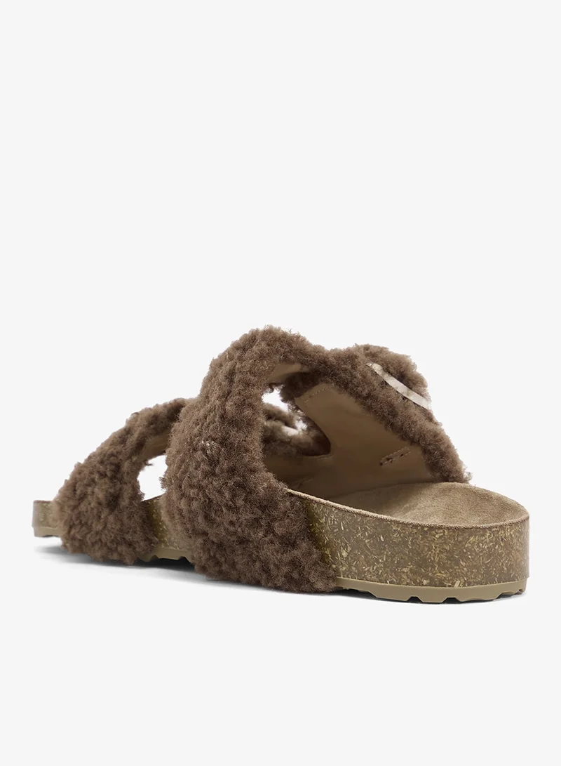Ginger Cork Faux Fur Flat Sandals